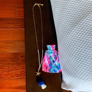 Lilly Pulitzer STARBRIGHT 3 Tassel Starfish Necklace Nauti Navy - Worn Once!